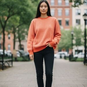 Robert Claridge Sweater 2X Orange White Stripe Crewneck Pullover Unisex Casual💵